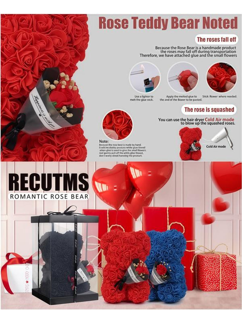 "Heart-Bracelet of Love and Faith" Rose Lover Fashion High-End Heart-Shaped Gemstone Necklace, Paired with the Everlasting Flower Bear Gift Box. Suitable as Valentine'S Day Gift, Anniversary Gift, Birthday Gift, or Christmas Bestseller.