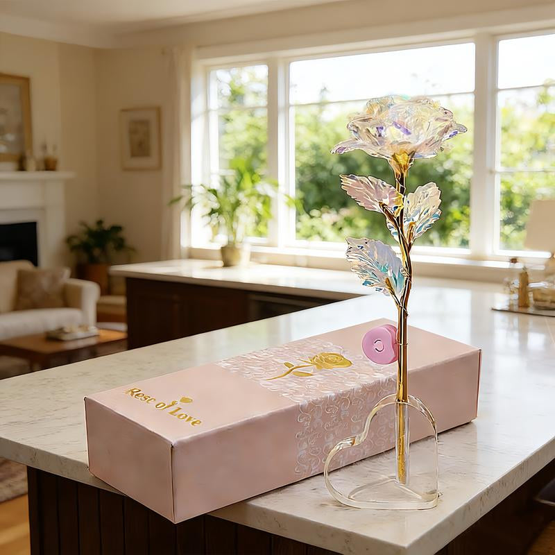 Valentine'S Day Rose Gifts for Her, Birthday Gifts for Women, Galaxy Rose Glass Forever Flowers with Heart-Shaped Base, Eternal Crystal Roses, Valentine Gifts for Grandma Wife Sister Girlfriend