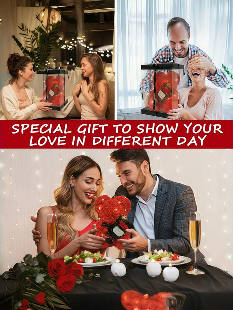 "Heart-Bracelet of Love and Faith" Rose Lover Fashion High-End Heart-Shaped Gemstone Necklace, Paired with the Everlasting Flower Bear Gift Box. Suitable as Valentine'S Day Gift, Anniversary Gift, Birthday Gift, or Christmas Bestseller.