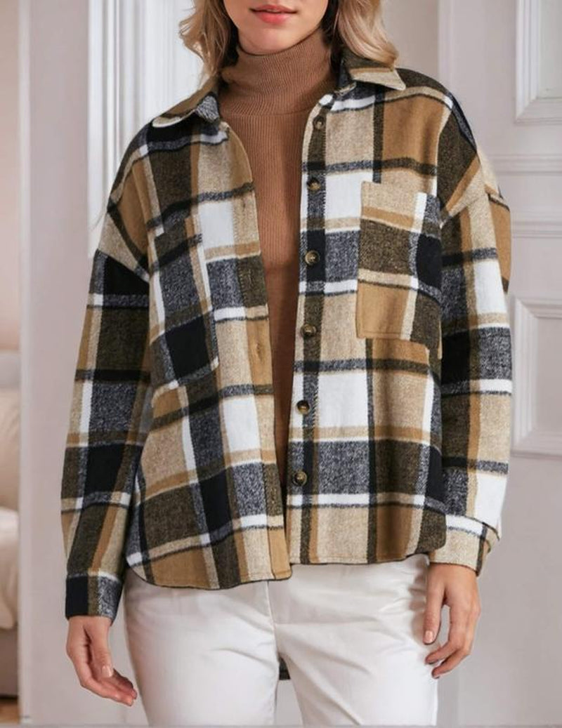 Zeagoo Dealsforyoudays Women'S Casual Plaid Shacket Long Sleeve Button down Flannel Shirts Jacket Coats with Side Pockets