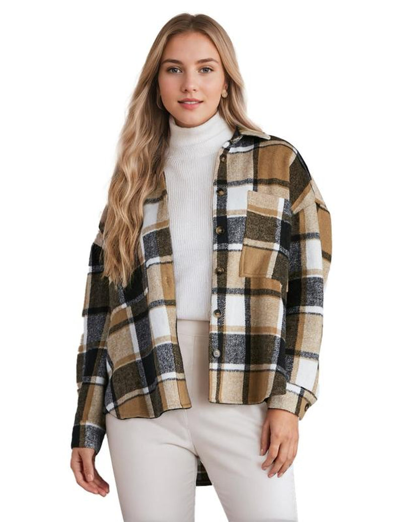 Zeagoo Dealsforyoudays Women'S Casual Plaid Shacket Long Sleeve Button down Flannel Shirts Jacket Coats with Side Pockets